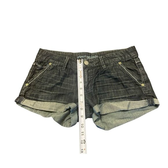 American Eagle Micro Mini Low Rise Cuffd Shorts Womens 6 2000s Dark Denim Hottie - Picture 4 of 8